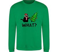 Black Cat With Knife Meme Christmas Jumper Vintage Xmas Tree Funny Crazy Cat Xmas Festive Unisex Gift Jumper Top (Kelly Green, 12 Years)