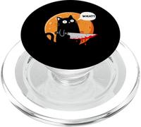 Black Cat With Knife What Cats Pun Funny Halloween Moon PopSockets PopGrip for MagSafe