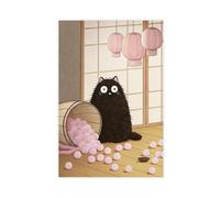 Black Cat with Mochi Balls Canvas Poster Wall Art Decor Print Picture Paintings for Living Room Bedroom Decoration 08x12inch(20x30cm)