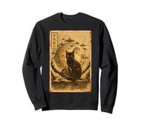 Black Cat With Moon Cats Motifs Stars Midnight Alien UFO Sweatshirt