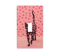 Black Cat with Pink Polka Dots Light Switch Cover Decorative Single Toggle 1 Gang Wall Plate for Kitchen Farmhouse Bedroom Bathroom Art Decor