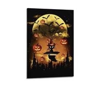Black Cat with Pumpkin Balloons Halloween Wall Art, Whimsical Decor, Living Room Poster Artistic Wall Mural Modern Hanging Decor Poster08x12inch(20x30cm)