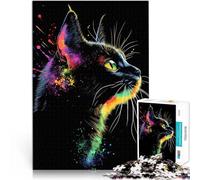 Black Cat with Rainbow Splashes1000 Piece Jigsaw Puzzles for Adults Jigsaw Brain Teaser deal as gifts for the whole family 38x26cm
