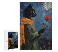Black Cat with Red Rose Painting Puzzle 1000 Teile Schwer Puzzle Spielzeug Lernspiel Impossible Herausforderungsspielzeug Für Erwachsene Kinder 1000 PCS
