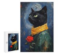 Black Cat with Red Rose Puzzle 1000 Teile Schwer Puzzle Spielzeug Lernspiel Impossible Herausforderungsspielzeug Für Erwachsene Kinder 1000 PCS