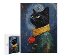 Black Cat with Red Rose Puzzle 1000 Teile Schwer Puzzle Spielzeug Lernspiel Impossible Herausforderungsspielzeug Für Erwachsene Kinder 500 PCS