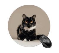 Black Cat with White Mouse Pad Round Laptop Mouse Mat Cute Computer Mousepad Keyboard Pad Non-Slip Desk Pads for Gaming Office Work Home
