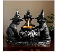Black Cat with Witch Hat Candlestick Holders, 2025 New Halloween Black Cat Candle Holder, Halloween Decorations Indoor Party Mantel Coffe Table Centerpiece Decor for Home Bar Decor