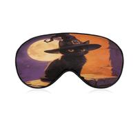 Black Cat with Witch Hat for Halloween Eye Mask with Adjustable Strap Soft Breathable Sleep Mask for Home Office Travel Airplane Light Blocking Comfortable Eye Covers for Women Men