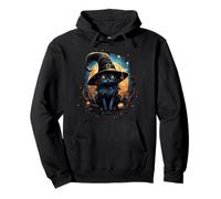 Black Cat with Witch Hat Pullover Hoodie