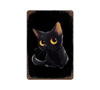 Black Cat with Yellow Eyes Funny Metal Tin Sign Vintage Iron Hanging Plate Wall Art with Rusty for Home Garage Bar Decor