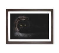 Black Cat with Yellow Eyes Painting Framed Print | A2 Walnut Framed Wall Art | Ready to Hang | Modern Animal Picture | Living Room Bedroom Lounge Office