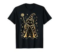 Black Cat Wizard Celestial Magic Moon Stars T-Shirt