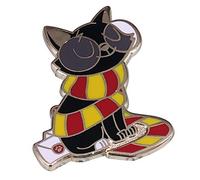 Black Cat Wizard School Studying Red Scarf Cute Metal Pin Badge