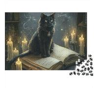 Black Cat Wizardry 1000 Piece Jigsaw Puzzles Black Cat on Open Book for Adult Educational Game Home Decoration Challenge High Difficulty Male And Female Birthday 52x38cm