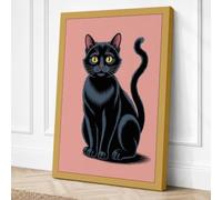 Black Cat Yellow Eyes Canvas Wall Art Print 36x24 Inch