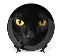 Black Cat Yellow Eyes Decorative Plate Dish Bone China Dinner Plates Tray Decor Trinket for Home Kitchen