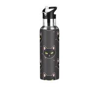 Black Cat Yellow Eyes Stainless Steel Water Bottle 32 Oz Leakproof Water Bottles, BPA-Free Sport Water Bottle Insulated