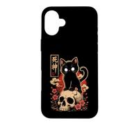 Black Cat Yokai Skull Sakura Gothic Japanese Art Halloween Case for iPhone 16 Plus