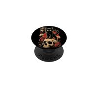 Black Cat Yokai Skull Sakura Gothic Japanese Art Halloween PopSockets Adhesive PopGrip