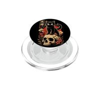 Black Cat Yokai Skull Sakura Gothic Japanese Art Halloween PopSockets PopGrip for MagSafe