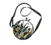Black Cats Cemetery Filled with Tombstones Round Cross Body Purse for Ladies Fashion with Adjustable Strap Shoulder Bags For Hiking Traveling Canvas Messenger Purse