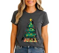 Black Cats Christmas Holidays Womens Graphic T-Shirt Festive Tree Mischief Ladies Tee 2XL (22-24)