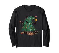 Black Cats Destroying Christmas Tree Cute Cat Chaos Xmas Long Sleeve T-Shirt