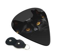 Black cats eyes Guitar Picks 6 Pcs, 0.71mm Thickness Celluloid Plectrum with Leather Picks Holder, Personalized Guitar Pick for Bass Electric Acoustic Guitars Lovers Gift