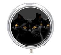 Black Cats Eyes Pill Box Portable with 3 Compartments Travel Pill Holder Cute Round Tablet Container Mini Vitamin Holder Organizer Pills Case