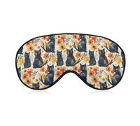Black Cats Flower Floral Eye Mask 8.1X4.1IN Sleeping Mask Soft Eye Mask BlockingLights,Blindfold with Adjustable Strap for Travel and Home Use