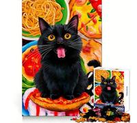 Black Cats Food Feast Jigsaw Puzzle for Adults 1000 Pieces Thinking Skill Pleasant Downtime Neat Edges Chic Xmas Gift (38x26cm)