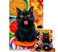 Black Cats Food Feast Jigsaw Puzzles for Adults 1000 Pieces Cognitive Workout Peaceful Fun No Rough Edges Festive Gift (38x52cm)