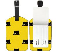 Black Cats Luggage Tags, PU Leather Baggage Tags with Privacy Protection Cover, Yellow Name Tag for Luggage Bags Label Holders Suitcase Identifier, Men Women Travel Essentials Cats Mum Gifts