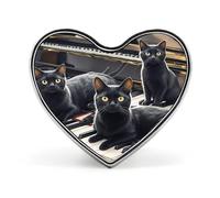 Black Cats Lying on The Piano Keyboard Brooch Elegant And Graceful Heart Lapel Pin Love Printed Cute Badge Unisex Fashion Broochs for Bag Jacket Clothes Accessories Love form Style