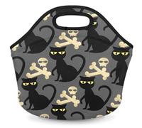 Black Cats Neoprene Lunch Bag, Black Cats Insulated Lunch Tote Bag Soft Foldable Washable Reusable