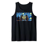 Black Cats Playing Mahjong Starry Night Art Feline Game Tank Top