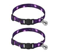 Black Cats Purple Eyes Cat Neck Collar, 2 Pack Dog Bell Collar