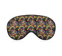 Black Cats Rainbows Flowers Eye Mask 8.1X4.1IN Sleeping Mask Soft Eye Mask BlockingLights,Blindfold with Adjustable Strap for Travel and Home Use