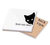 Black Cats Rule Themed Coasters - Gifts for Mothers Day, Fathers Day., Christmas, Gift for Friends. (Ceramic Coaster - 10 cm X 10 cm)