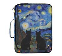 Black Cats Starry Night File Folder Expandable Multiple Pockets 3 Ringing 1.5 inch Organizer Binder with Zipper Closure for Paperwork