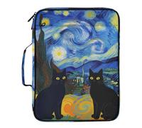 Black Cats Starry Night Pocket Accordion File Organizer Waterproof 1.5 Inch 3 Ringing Organizer Binder with Zipper Closure for Office
