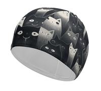 Black Cats Swim Cap for Adult, Elastic Fabric Swimming Cap, Comfortable Bathing Cap for Long & Short Hair