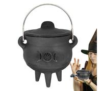 Black Cauldron - Cast Iron Cauldron with Lid and Handle | Witch Decoration Prop, Halloween Candy Bowl for Halloween Decorations or Incense Burning