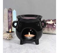 Black Cauldron Oil Burner with Cut Out Star Design/Pattern Tea Light Holder, Essential Oil Diffuser Wax Melt Burners Indoor Fragrance Home Office, Bedroom Living Room Aromatherapy Gifts Decoration