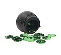 Black Cauldron Pot - St. Patrick's Day Candy Holder | Black Candy Cauldron, Festive Candy Holder Pot With 50 Lucky Shamrock coin, Candy Bucket Witches Cauldron, St Patricks Day Decor For Kids