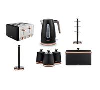 Black Cavaletto Jug Kettle 4 Slice Toaster Breadbin Canisters TowelPole Mug Tree