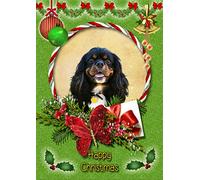 Black Cavalier King Charles Spaniel Dog Christmas Card Green 'Happy Christmas' - Special Animal Xmas Card for Him Her from Pets Kids