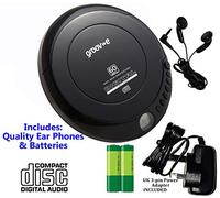 Black CD Discman Personal Player, INC Earphones, Batteries, Mains Electric | Mains Electric Power Supply Included. Plays Music CDs, Anti-Skip, Groov>>e (DTL Package)