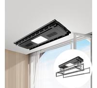 Black, Ceiling Clothes Drying Rack Multifunctional Balcony Electric Clothes Hanger Ultra Thin Home Remote Control Lifting Automatic Telescopic Clothes Hanger Lift Ceiling-Mounted Airer